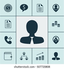 Set Of Hr Icons On Wallet, Manager And Business Deal Topics. Editable Vector Illustration. Includes Phone, Resume, Pin And More 