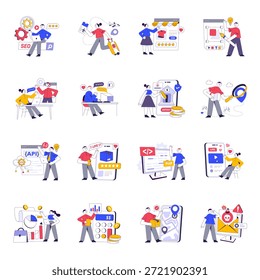 Conjunto de Ilustraciones planas de gestión y recursos humanos