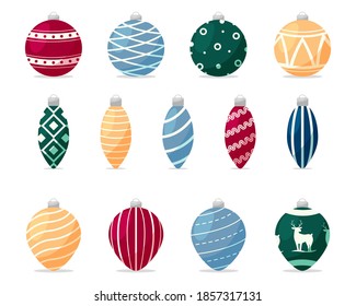 Decoración navideña. Decoración aislada en un fondo blanco. Decoración festiva para el árbol de Navidad. Bolas, juguetes de caramelo. Ilustración del vector