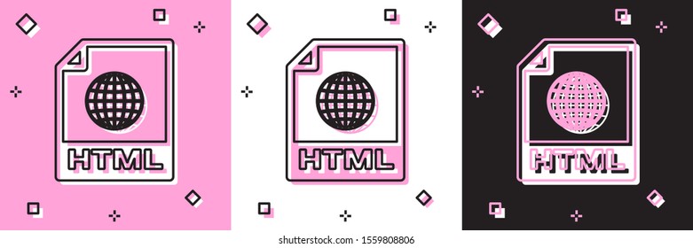 Set HTML file document. Download html button icon isolated on pink and white, black background. HTML file symbol. Markup language symbol.  Vector Illustration