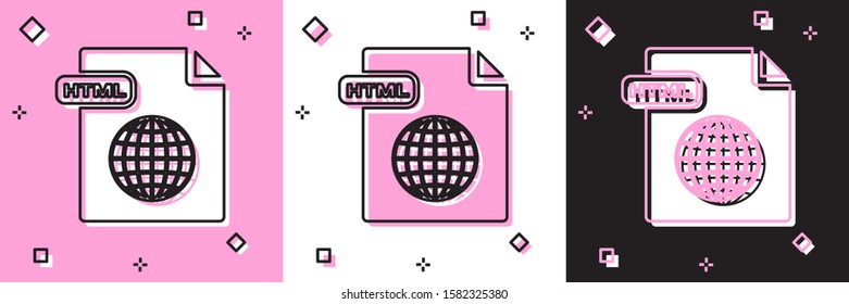 Set HTML file document. Download html button icon isolated on pink and white, black background. HTML file symbol. Markup language symbol.  Vector Illustration