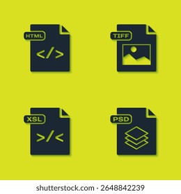 Set HTML file document, PSD, XSL and TIFF icon. Vector