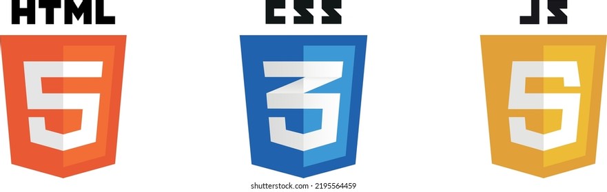 Set Of HTML5 CSS3 JavaScript Icons. Html, Css, And Javascript Web Development Logo Icon Set For Web Developers.