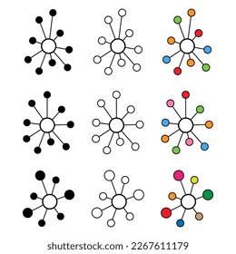 Set Hub flach Netzwerk Symbol, Verbindung Struktur Vektorsymbol isolierter Hintergrund, Technologie System .