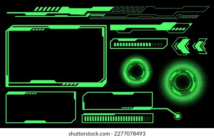 Conjunto de elementos de interfaz de usuario modernos de círculo HUD diseñan tecnología ciberverde sobre ilustración vectorial futurista negra.