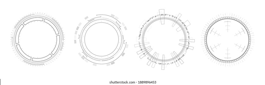 Set of HUD circle infographic elements. Sci-fi round head-up display for futuristic user interface HUD, UI, GUI. Tech and science theme. Vector illustration.