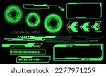 Set of HUD circle modern user interface elements design technology cyber green on black futuristic vector illustration.