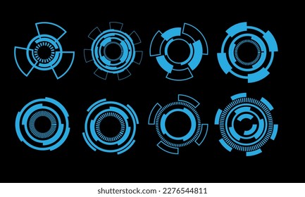 Set of HUD circle modern user interface elements design technology cyber blue on black futuristic vector illustration.