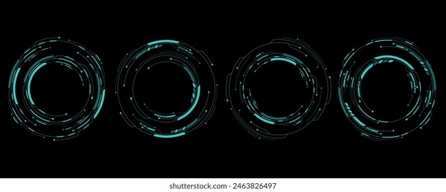 Set of HUD circles for your futuristic design. Round cyber frame. Sci-fi and Hi-tech elements. GUI and UI graphic. Modern technology. Vector illustration. EPS 10.