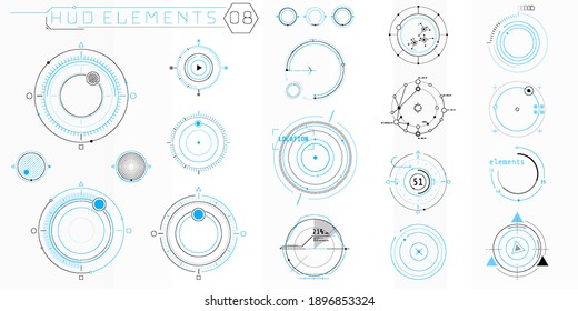 A set of HUD circular elements for a futuristic interface.