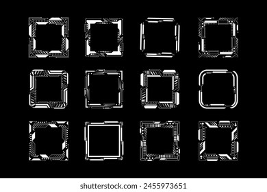 Set of HUD cyber techno frame elements for user interface