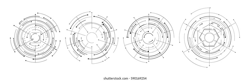 Set Of Hud Elements Futuristic Circle Design Isolated