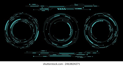 Set of HUD elements for your futuristic design. Round cyber frame. Sci-fi, GUI and UI graphic. Modern technology. Vector illustration. EPS 10.