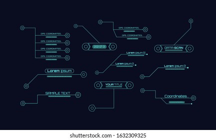 Set of HUD futuristic sci fi frame template. Digital callouts titles. Layout element for web, brochure, advertising, infographics and video production. Interface elements HUD, UI, GUI.