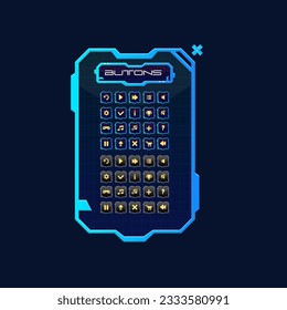 Configurar Hud Futurist Sci Fi Texto Ventana Cuadro Botones Banner Ventana emergente Juego Ventana de la interfaz de usuario Diseño del panel de pantalla