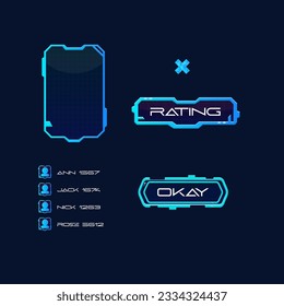Set Of Hud Futuristic Sci Fi Text Frame Window Rating Chart Users Banner Pop Up Window Game UI Screen Panel Vector Design