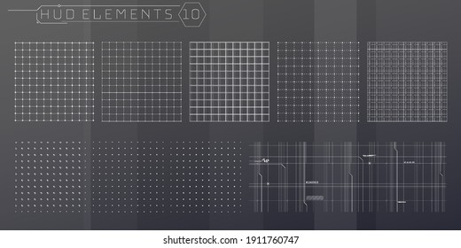 Un conjunto de elementos de las cuadrículas HUD para una interfaz futurista.