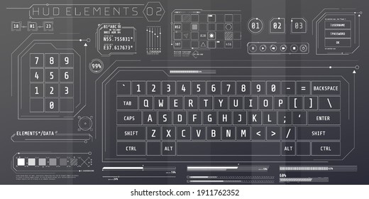 A set of HUD keyboards elements for a futuristic interface.