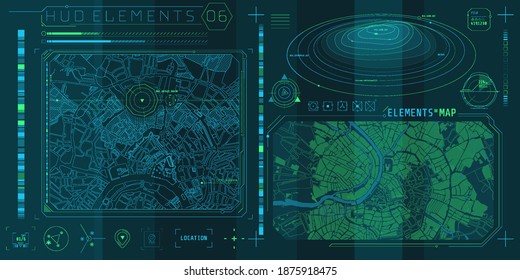 A set of HUD maps elements for a futuristic interface.