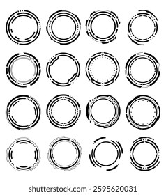 Set of hud round frames or borders, sci fi circular neon elements for digital ui game interface. Futuristic data UI display buttons. Vector radars for aim control target and navigation