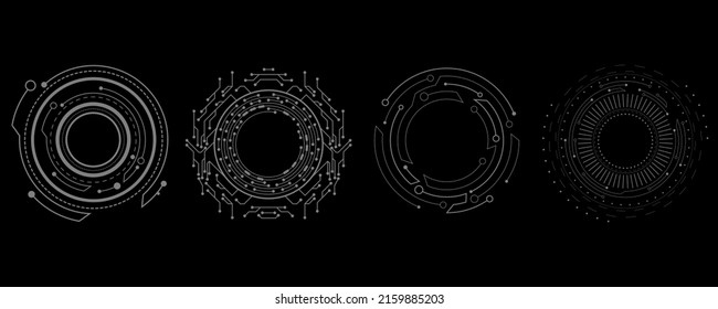 Set of HUD rounds on black background for your design. Futuristic circle. Virtual graphic. Dashboard display. Sci-fi and Hi-tech elements. GUI and UI. Modern technology. Vector illustration. EPS 10