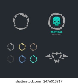 Set Of Hud Sci Fi Futuristic Military Logo Elements Metallic Isolated Vector Design