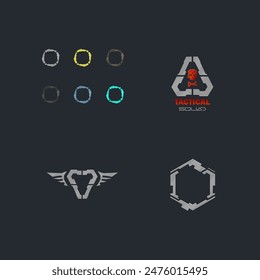 Set Of Hud Sci Fi Futuristic Military Logo Elements Metallic Skull Isolated Vector Design