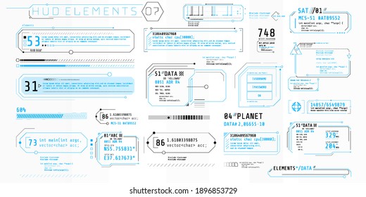 A set of HUD text elements for a futuristic interface.