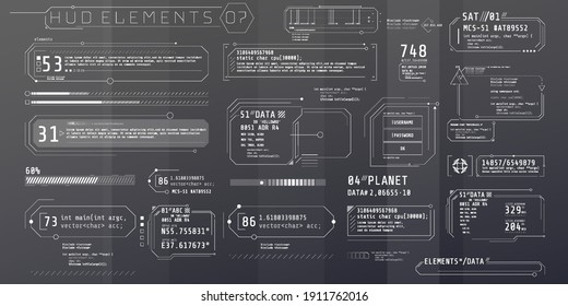 A set of HUD text elements for a futuristic interface.