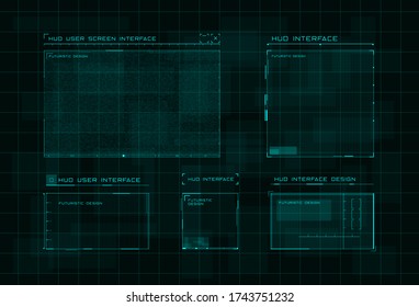 Set of HUD user screen interface on dark green digital hi tech background. Futuristic layout of control panel and user menu in HUD style. Editable stroke. Good for animation. Vector