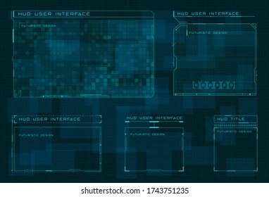 Set of HUD user screen interface on dark blue digital hi tech background. Futuristic layout of control panel and user menu in HUD style. Editable stroke. Good for animation. Vector