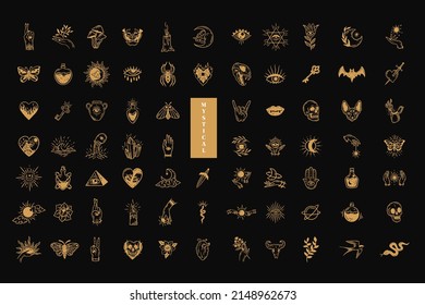 Set Huge Collection Bundle Magical Celestial Element Dark Holly Doodle esoteric spiritual occultism vintage boho line hand drawn