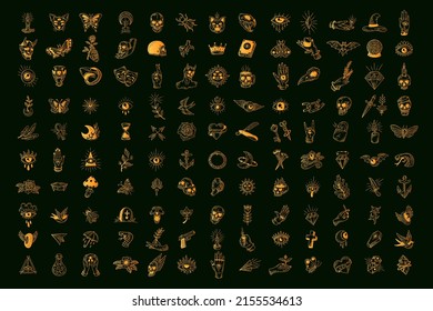 Set Huge Collection Bundle Magical Celestial Element Dark Holly Doodle esoteric spiritual occultism vintage boho line hand drawn
