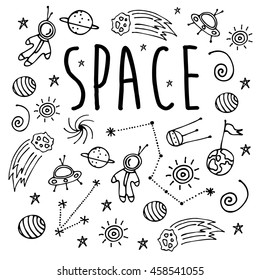 Set of huge universe infographic illustration. Vector thin lines icons stars in galaxy design concept. Vector Illustration. eps10