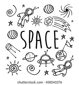 Set of huge universe infographic illustration. Vector thin lines icons stars in galaxy design concept. Vector Illustration. eps10