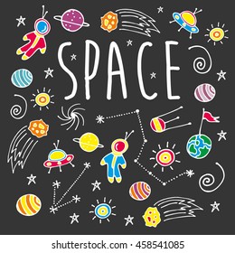 Set of huge universe infographic illustration. Vector thin lines icons stars in galaxy design concept. Vector Illustration. eps10