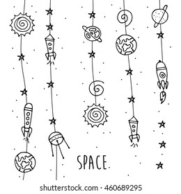 Set of huge universe infographic illustration. Vector thin lines icons stars in galaxy design concept. Vector Illustration. eps10