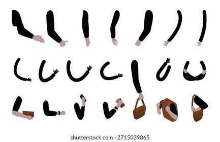 Satz von menschlichen Armen und Händen in verschiedenen Gesten - Vektorgrafik.