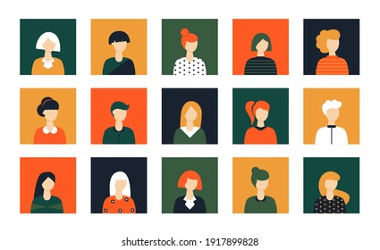 Set of human avatars. Collection of flat faceless women and man avatars. Modern stylish characters. Vector illustration