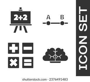 Set Human brain, Chalkboard, Calculator and Graph, schedule, chart, diagram icon. Vector