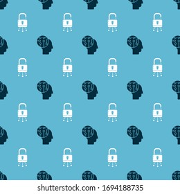 Set Human brain as digital circuit board and Lock on digital circuit board on seamless pattern. Vector