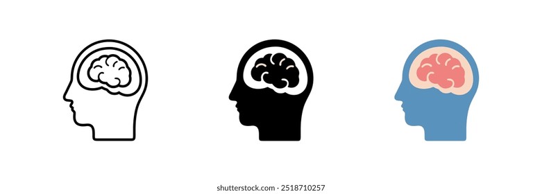 set of Human Brain in Head icon isolated on white background