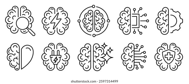 Set human brain icon logo digital technology, tech science, global digital, Artificial intelligence AI, expert, genius, idea, intelligent, brainstorm, knowledge, creative, smart, solution, Vector.