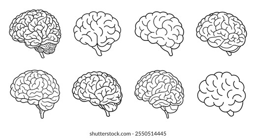 Conjunto de ilustração da arte da linha cerebral humana 