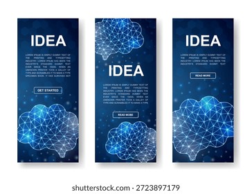 Conjunto de Anuncios de Vertical cerebral humana. Mente baja poli símbolos para la Plantilla de Anuncios de publicidad de Vertical. Ilustración de diseño de órgano