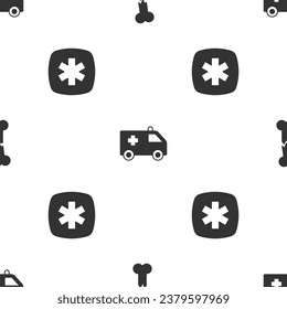 Set Human broken bone, Ambulance car and Emergency - Star of Life on seamless pattern. Vector
