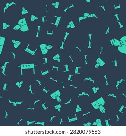 Set Human broken bone, Ice hockey sticks and puck, Hockey table and Hockey coach on seamless pattern. Vector