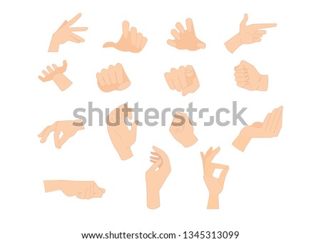 Set of human cartoon hands showing various gestures.