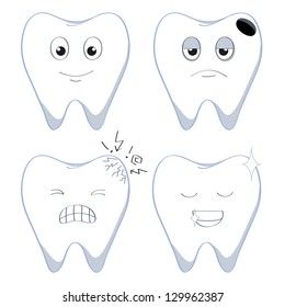 set of human cartoon teeth in four conditions