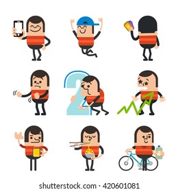 Set of human character poses, Happy business man characters poses, Vector illustrator